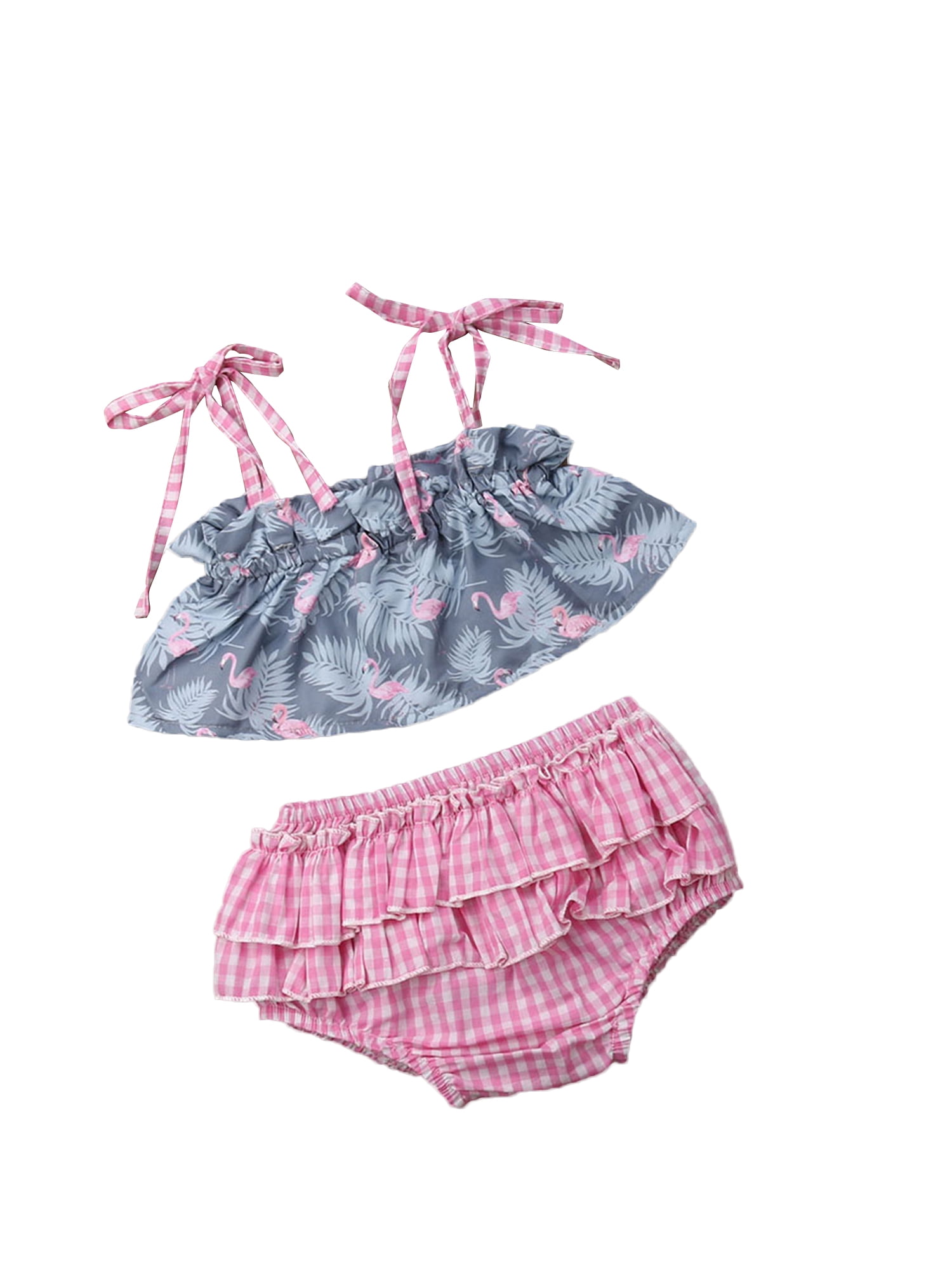 18m Unique Baby Girls Summer Vibes Flamingo 3pc Outfit with Headband