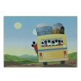 thumbnail image 2 of Cartoon Cutting Board, Yellow Bus Full of Passengers and Luggage Driving in Meadows Warm Spring Day, Decorative Tempered Glass Cutting and Serving Board, Small Size, Multicolor, by Ambesonne, 2 of 5