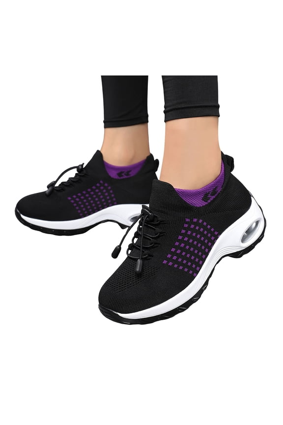 Orthopedic Walking Running Nursing Shoes for Women with Arch Support 2026 Spring Fall Comfortable Knit Ortho Air Cushion Non Slip Work Sneakers Purple Size 10