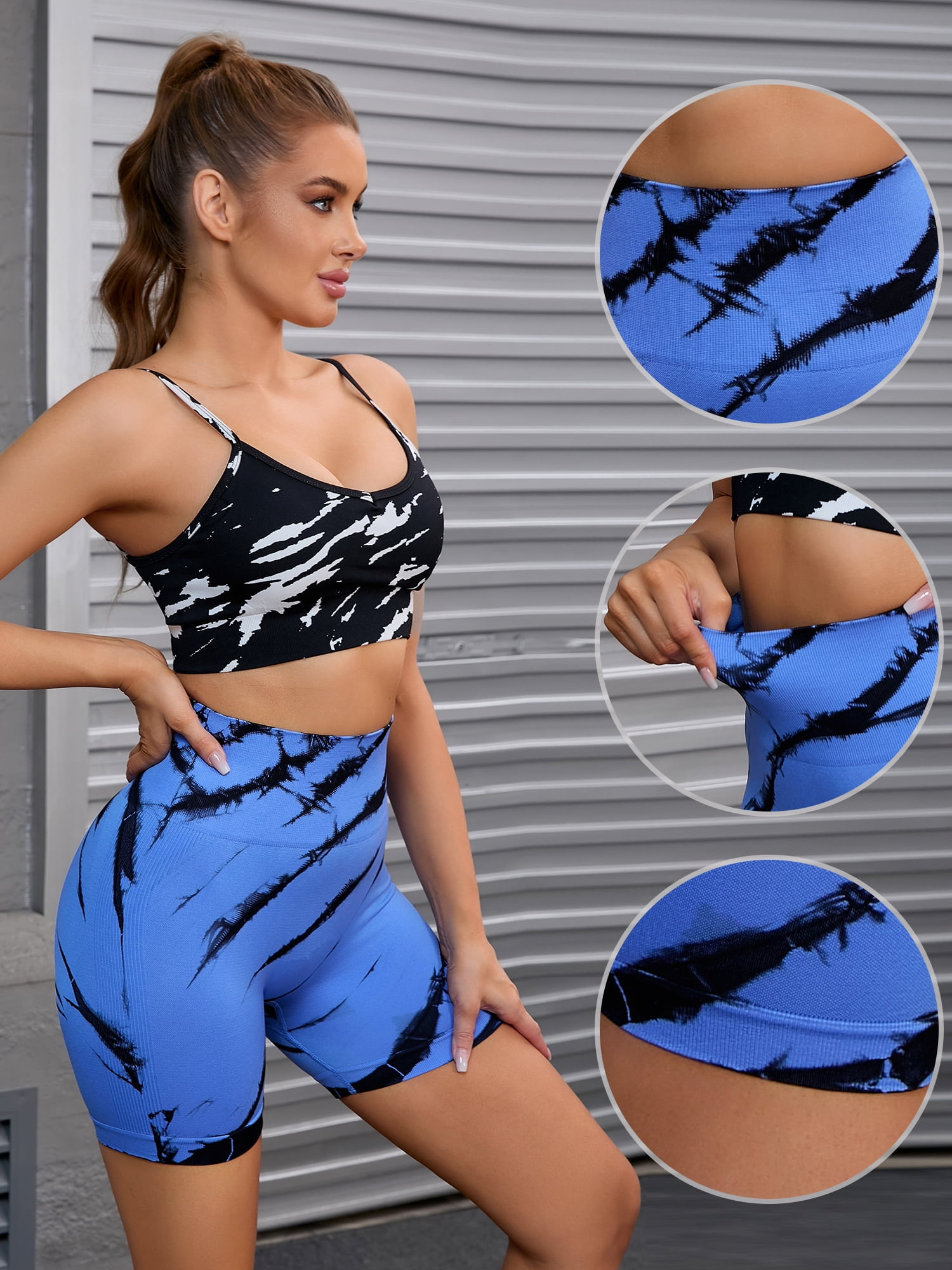 Unique Bargains Women's High Waist Tie Dye Biker Shorts Thigh Shapers Shorts L Blue