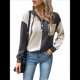 thumbnail image 2 of Sudadera con Capucha para Mujer, Cuello Abotonado, Cordón Ajustable, Sudadera Informal de Larga, Camisetas. Albaricoque M, 2 of 8