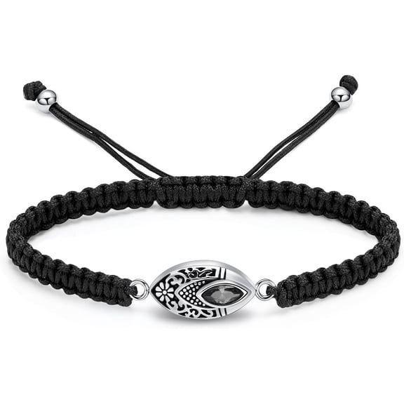Crystal Eyes Urn Bracelet for Ashes Human Pet Cremation Jewelry Keepsake Adjustable Braided Wristband Memorial Bangle for Women Men