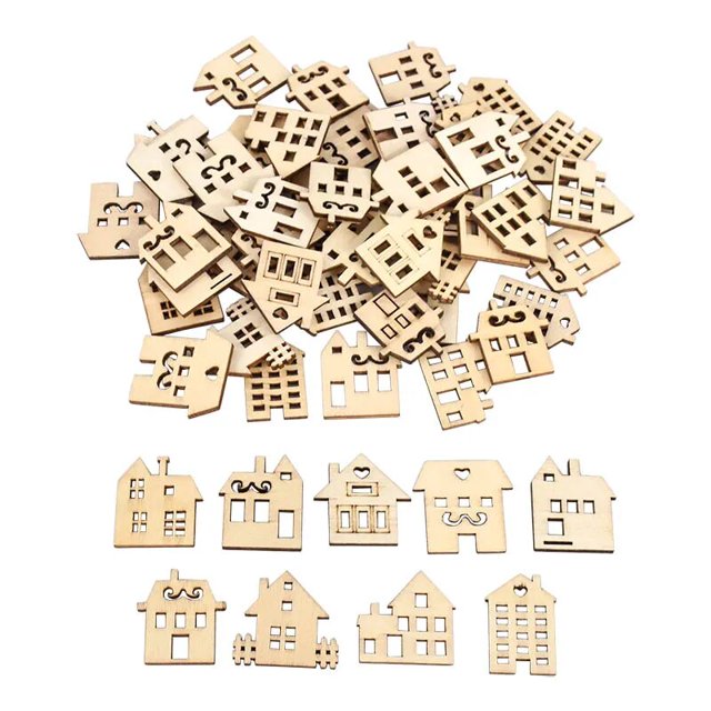Casa de madera de Navidad para niños, 50 piezas, manualidades, árbol de Navidad, adornos colgantes, decoración navideña para el hogar, regalo de Año Nuevo, 2023