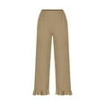 thumbnail image 4 of DHFJKG Women's Casual Pants Solid Color Ruffled Hem Comfortable Loose Fit Trousers For Daily Wear Pure Color Stretchy Lightweight With Pockets Soft Trousers, 4 of 5