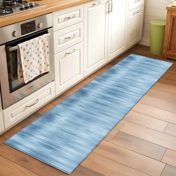 Blue Ombre Striped Runner Rugs 2x6 ft Modern Abstract Art Washable Hallway Rugs Non-Slip Floor Mats Absorbent Carpet Bedside Runners for Bedroom Kitchen Bathroom Laundry Room