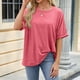 thumbnail image 2 of Camiseta informal de mujer de color liso, cuello redondo y manga corta holgada - Poliéster, ropa de verano - Tallas S-XXL, estampado, 2 of 7