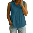 thumbnail image 3 of VBVC Women's V-Neck Sleeveless Peplum Blouse, Ladies' Collared Button Down Tank Top, Casual Breathable Summer Solid Shirt For Women,Blue,S-2XL, 3 of 7