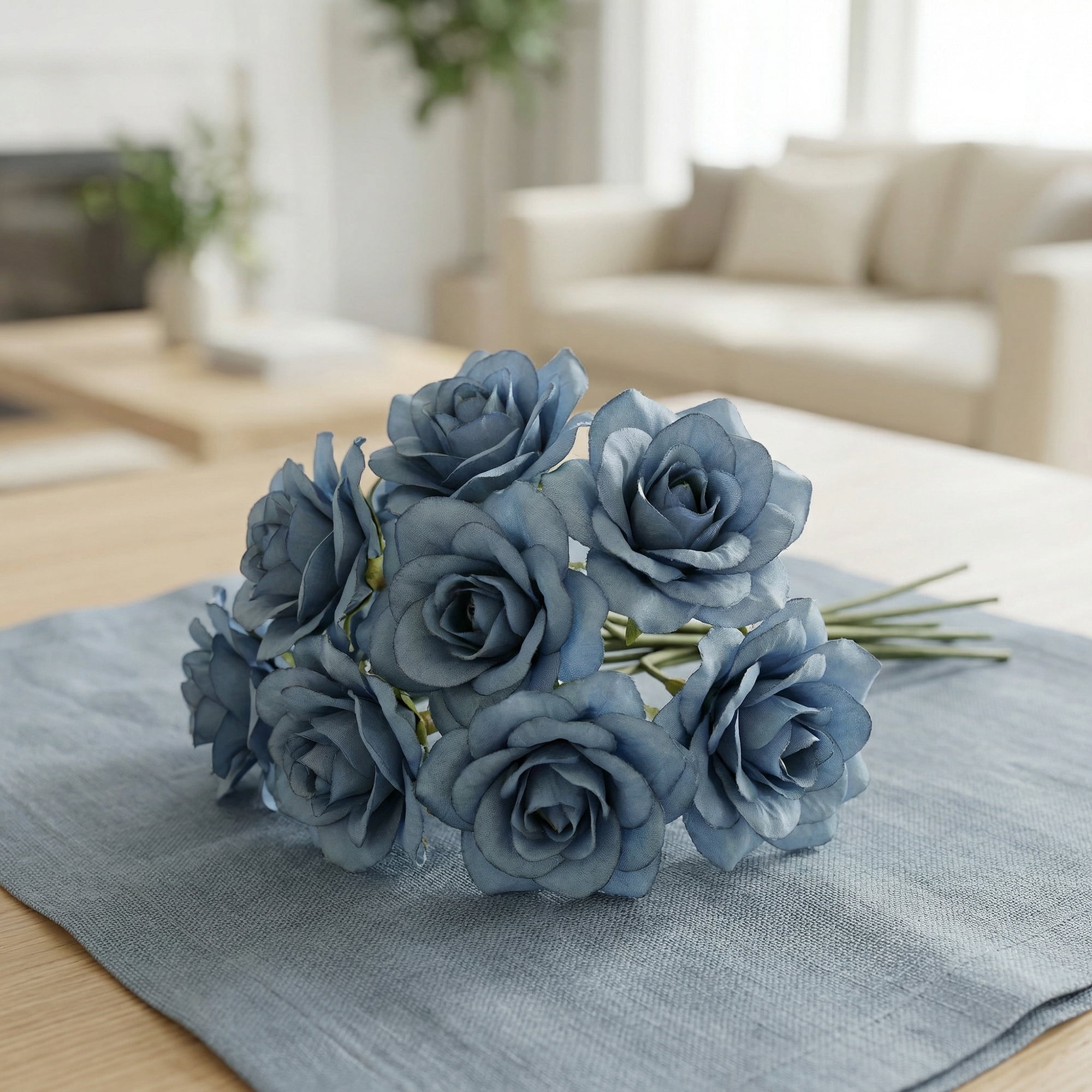 Unique Bargains Artificial Roses Bouquet Silk Rose with Detachable Flower [Haze Blue]