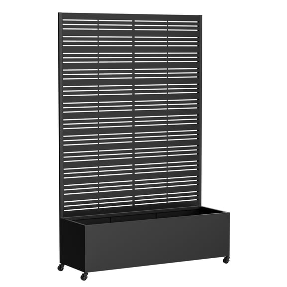 Bstjewey 73"H x 16"D x 47"W Matte Black Metal Planter Box with Louvered Privacy Screen on Wheels