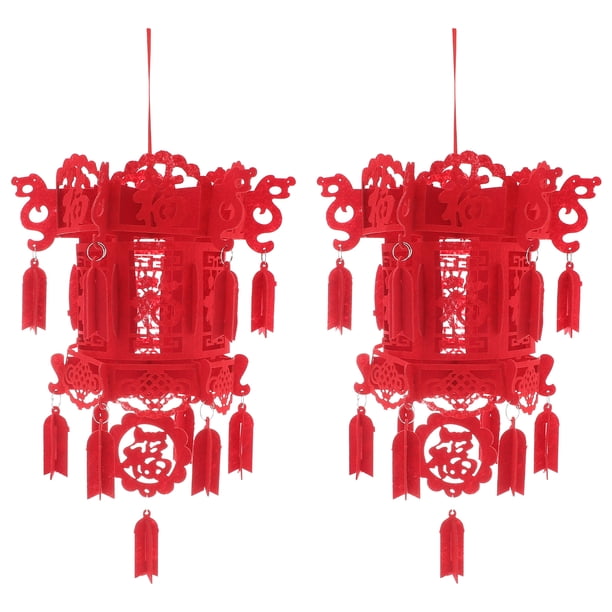 2 faroles decorativos de estilo chino no tejido para el Festival de Primavera, color rojo