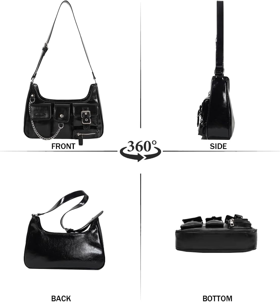 Fashion Black Goth Purse for Women Multi-Pockets Biker Y2k Fashion Black Goth Purse for Women Multi-Pockets Biker Y2k