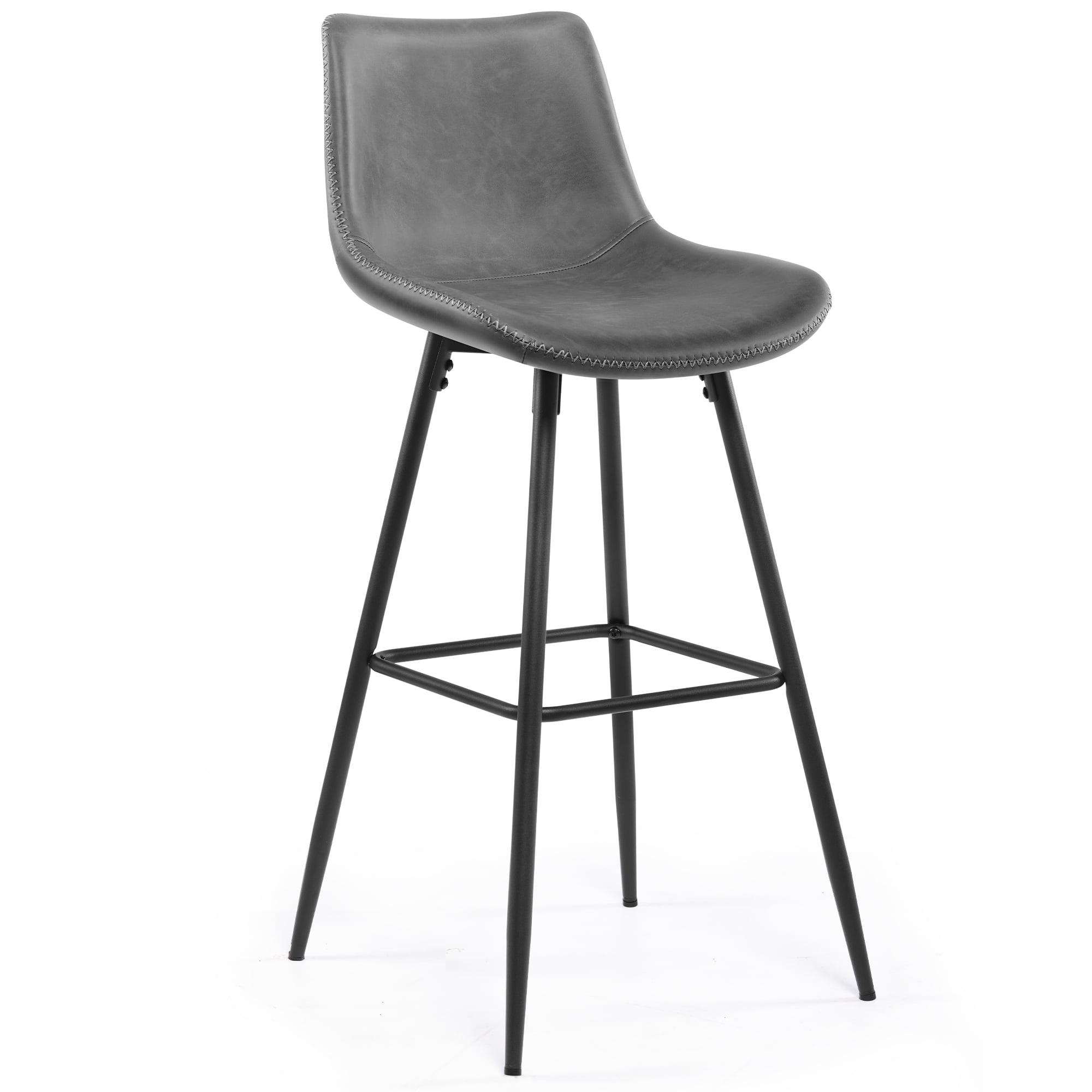 COOLHUT 24 Inch Bar Stools Set of 2, Counter Height Bar Chair with Footrest, Upholstered Faux Leather Bar Chair, Counter Stools with Sturdy Metal Legs, Heather Gray