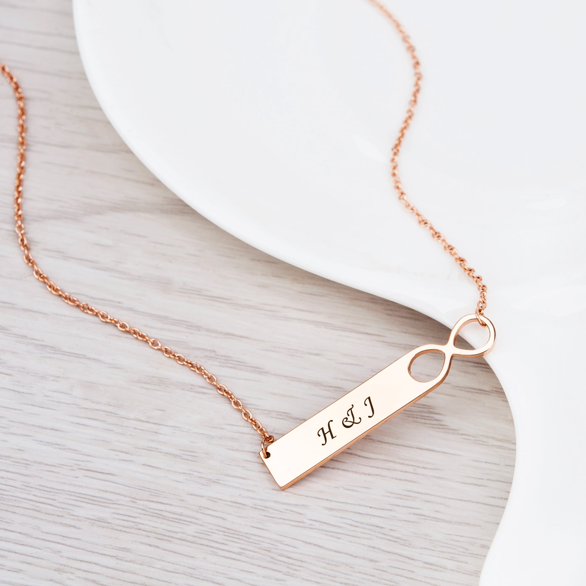 Anavia Personalized Infinity Birthday Day Name Necklace Rose Gold Custom Women's Couple Infinity Name Necklace Bar Gift for Her Mom Custom Made Engravable Free Gift Box Ships Next Day