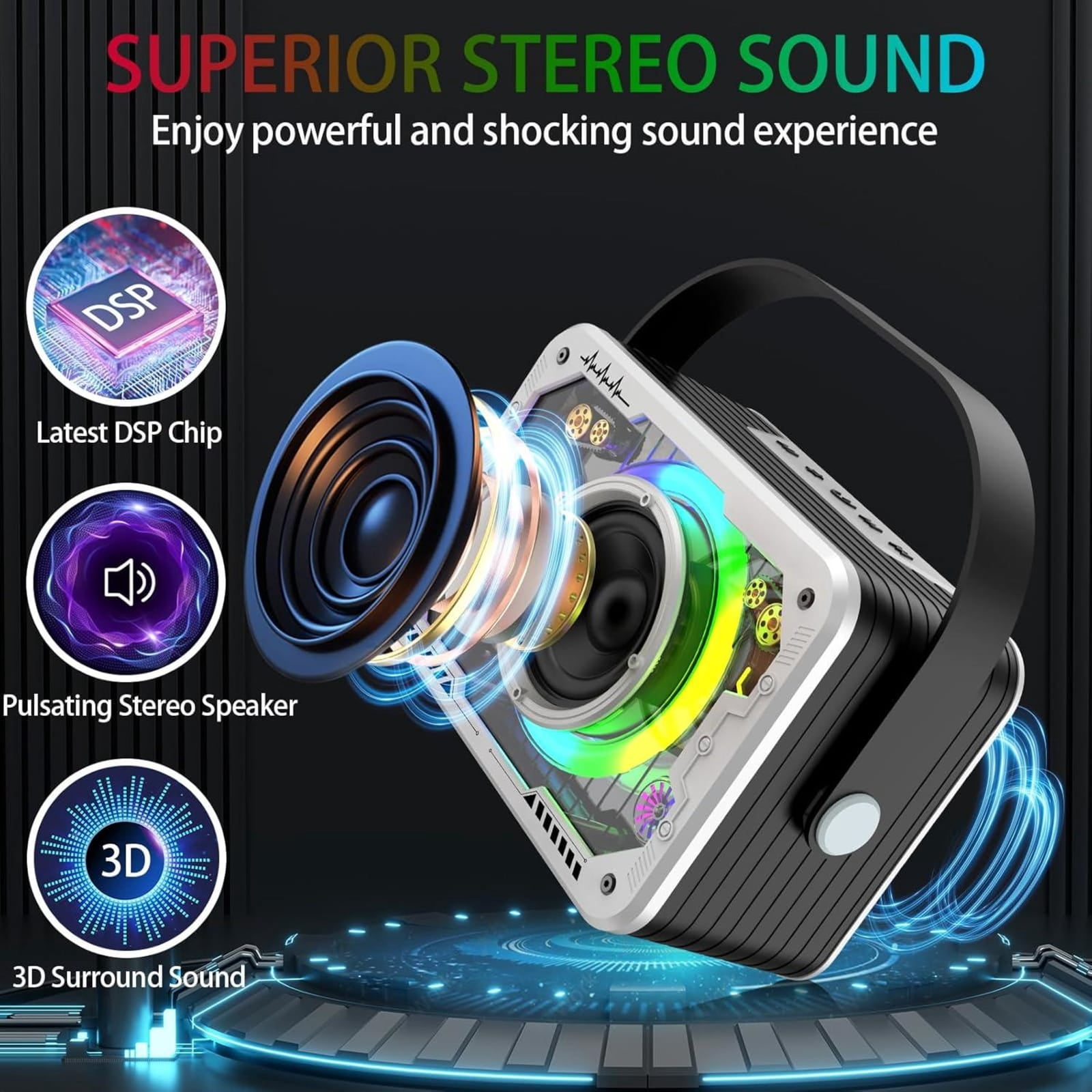 Karaoke Machine, 2 Wireless Karaoke Microphones with Disco Lights, Portable Bluetooth Speaker with RGB Light, Singing Machine with PA System for Adults, Supports AUX/USB/TF for Home Party Outdoor
