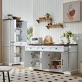 thumbnail image 6 of 63" White Buffet Sideboard Cabinet with 4 Doors and 3 Drawers, Modern Farmhouse Kitchen Storage Cabinet, Coffee Bar Cabinet with Adjustable Shelves, Living Room Storage, Dining Room, 6 of 14