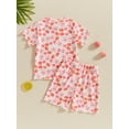 thumbnail image 4 of Kids Toddler Baby Girls Summer Outfits Short Sleeve Floral/Bow/Fruit Print T Shirt Tops + Shorts Set Cute Casual Clothes, 4 of 8