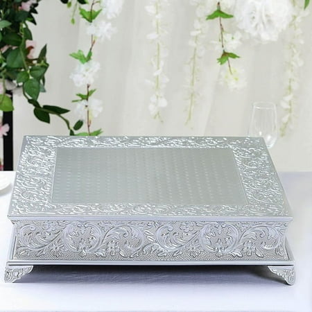 

Efavormart 22 Silver Square Embossed Metal Cake Plateau Stand Riser Wedding Birthday Party Dessert Cake Pedestal Display Plate