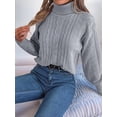 thumbnail image 5 of Women'S Sweater Round Neck Texture Button Lantern Sleeve Tops Pullover Knit Grey L, 5 of 8