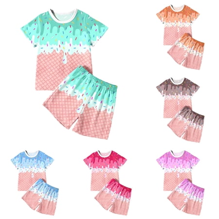 LIIPEE Boys Summer Outfits 2 Piece Ice Cream Print Short Sleeve Tshirt And Shorts Kids Cute Lightweight Breathable Athletic Outfit Sets 6-7 Years