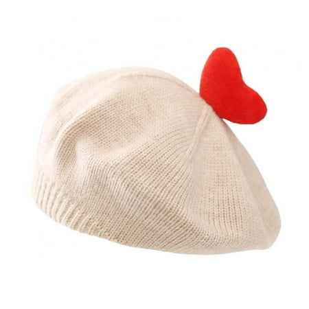 

Kids Wool Beret Hat Little Girls French Beret Cute Top Heart Classic Artist Cap Beanie Headwear for Toddlers Baby