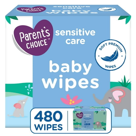 Parents Choice Sensitive Care Aloe Baby Wipes, 5 Flip-Top Packs (480 Total Wipes)