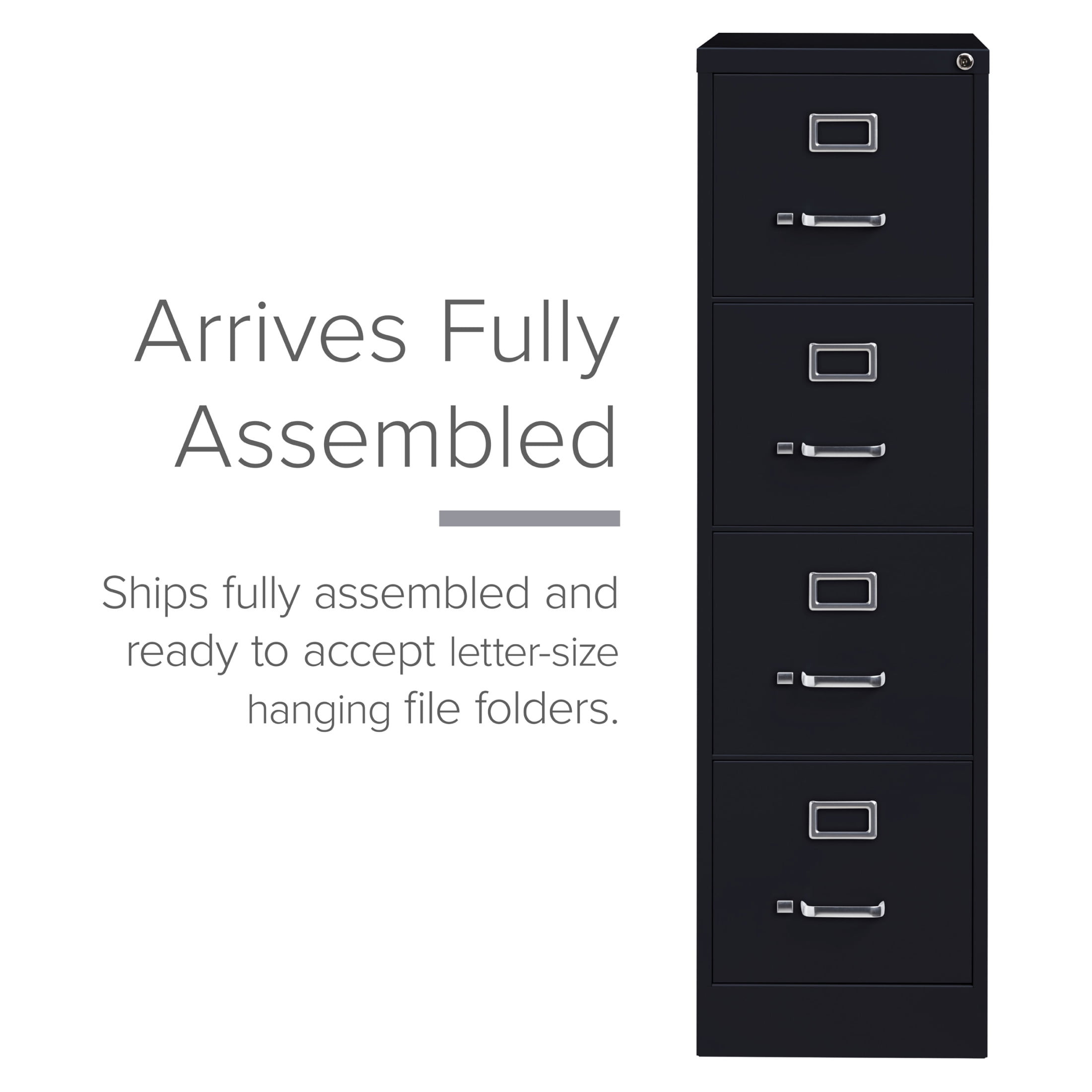 Hirsh 4 Drawer Letter Locking Metal Vertical File Cabinet, 25" Deep, Black