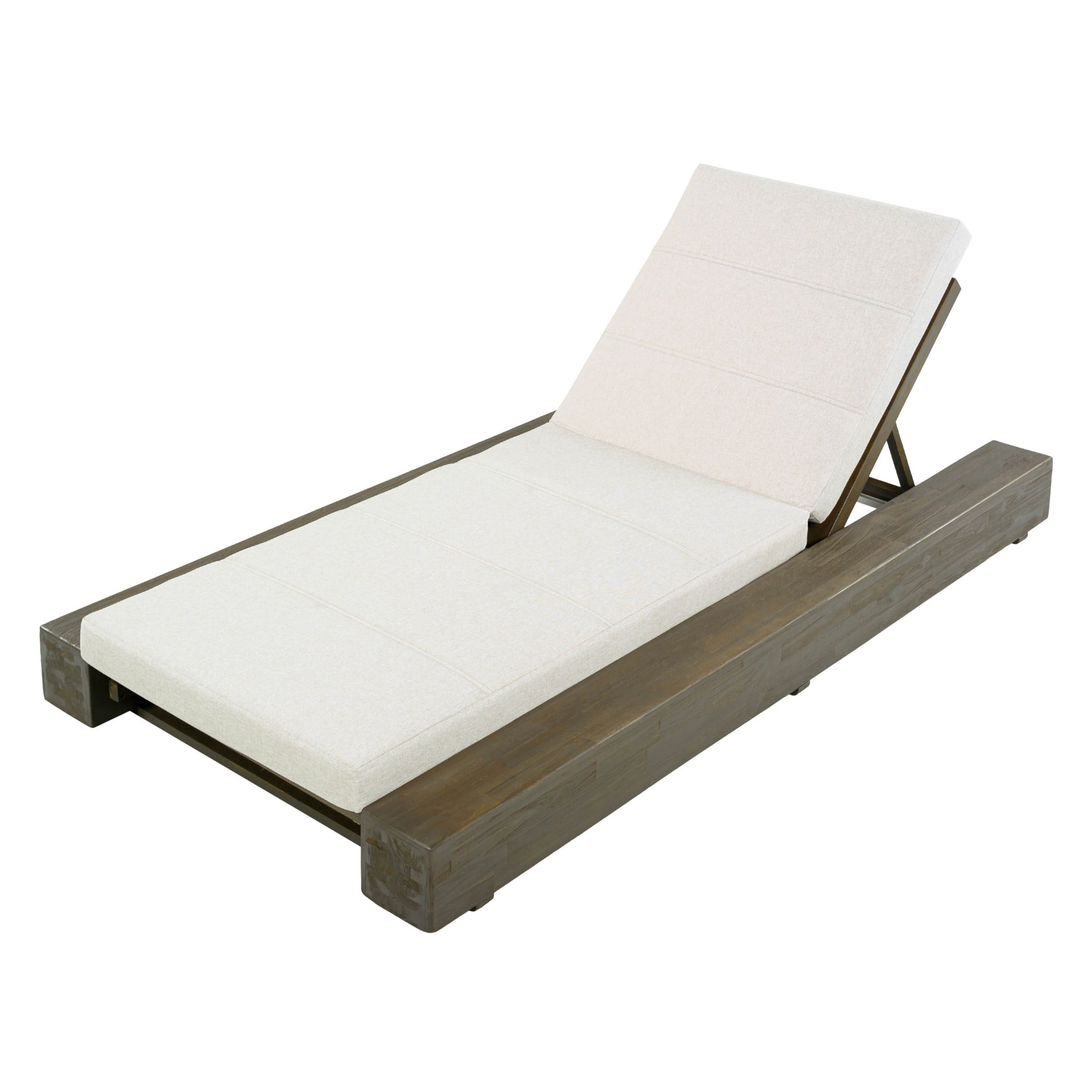 Christopher Knight Home Outdoor Acacia Wood Chaise Lounge with Cushion, Adjustable Backrest, Gray + Beige