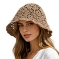 thumbnail image 2 of Hollow out Crochet Knit Sun Hats for Women Foldable Packable Bucket Hat Summer Beach Hat, 2 of 5