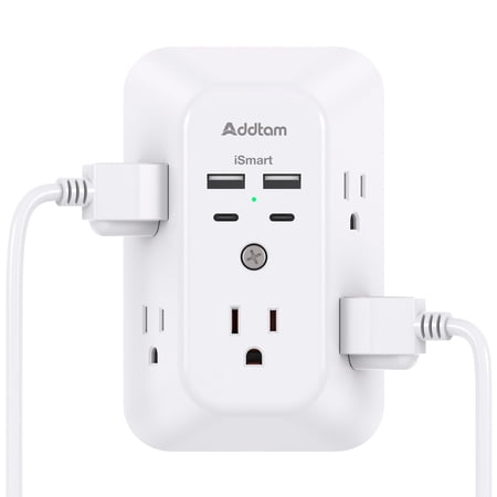 Surge Protector Outlet Extender - Addtam 5-Outlet Splitter with 4 USB Wall Charger(2 USB-C Ports), Multi Plug Outlet Power Strip for Home, Dorm Room Essentials BE7