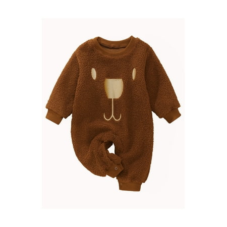 

Binpure Fuzzy Jumpsuit Cute Bear Pattern Long Sleeve Round Neck Romper