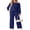 04-Navy Blue, variant on JWD Women's Off Shoulder 2 Piece Knit Matching Set Long Sleeve Pullover Top with Drawstring Wide Leg Pants Light Gray L