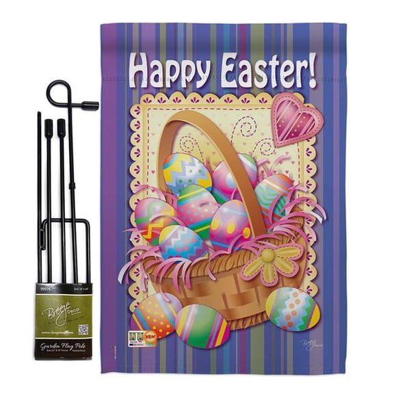 Breeze Decor BD-EA-GS-103040-IP-BO-D-US11-BD 13 x 18.5 in. Easter Basket Spring Impressions Decorative Vertical Double Sided Garden Flag Set with Banner Pole