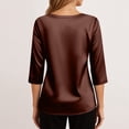 thumbnail image 5 of Dressy Tops for Women 3/4 Length Sleeve Silk Satin Blouses Business Work T Shirts Loose Fit Cowl Neck Spring Summer Outfits 2026 #03Brown 2XL, 5 of 6