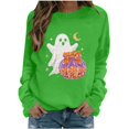 thumbnail image 3 of WEIWEN Halloween Sweatshirts for Women Cute Ghost Pumpkin Graphic Crewneck Long Sleeve Sweaters for Women Spooky Season Pullover Tops Womens Fall Fashion Clothing Green, S, 3 of 7