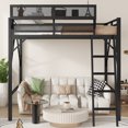 thumbnail image 3 of Full Size Loft Bed with Ladder, Metal Loft Bed with Storage Shelves, High Loft Bed for Kids Teens, Black, 3 of 10