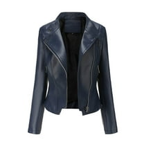 Inleife Motorcycle Jacket for Women Solid Color Short Zipper Casual Jacket Womens Long Sleeve Hoodless Cardigan Tops