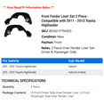 thumbnail image 2 of Front Fender Liner Set 2 Piece - Compatible with 2011 - 2013 Toyota Highlander 2012, 2 of 2