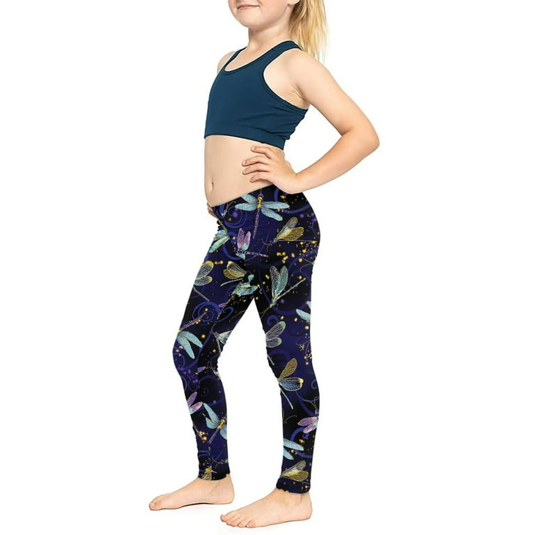 FKELYI Glitter Dragonfly Kids Leggings Durable School Yoga Pants