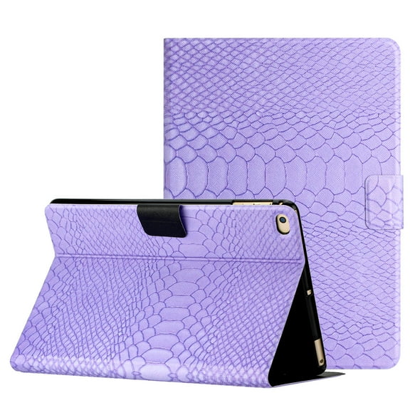 Dteck Folio Case for iPad 6th Gen / iPad 5th Gen / iPad Air 2 / iPad Air 9.7 Inch with Card Slots, Slim Lightweight Crocodile Pattern Flip Stand Cover with Auto Wake Sleep,Purple