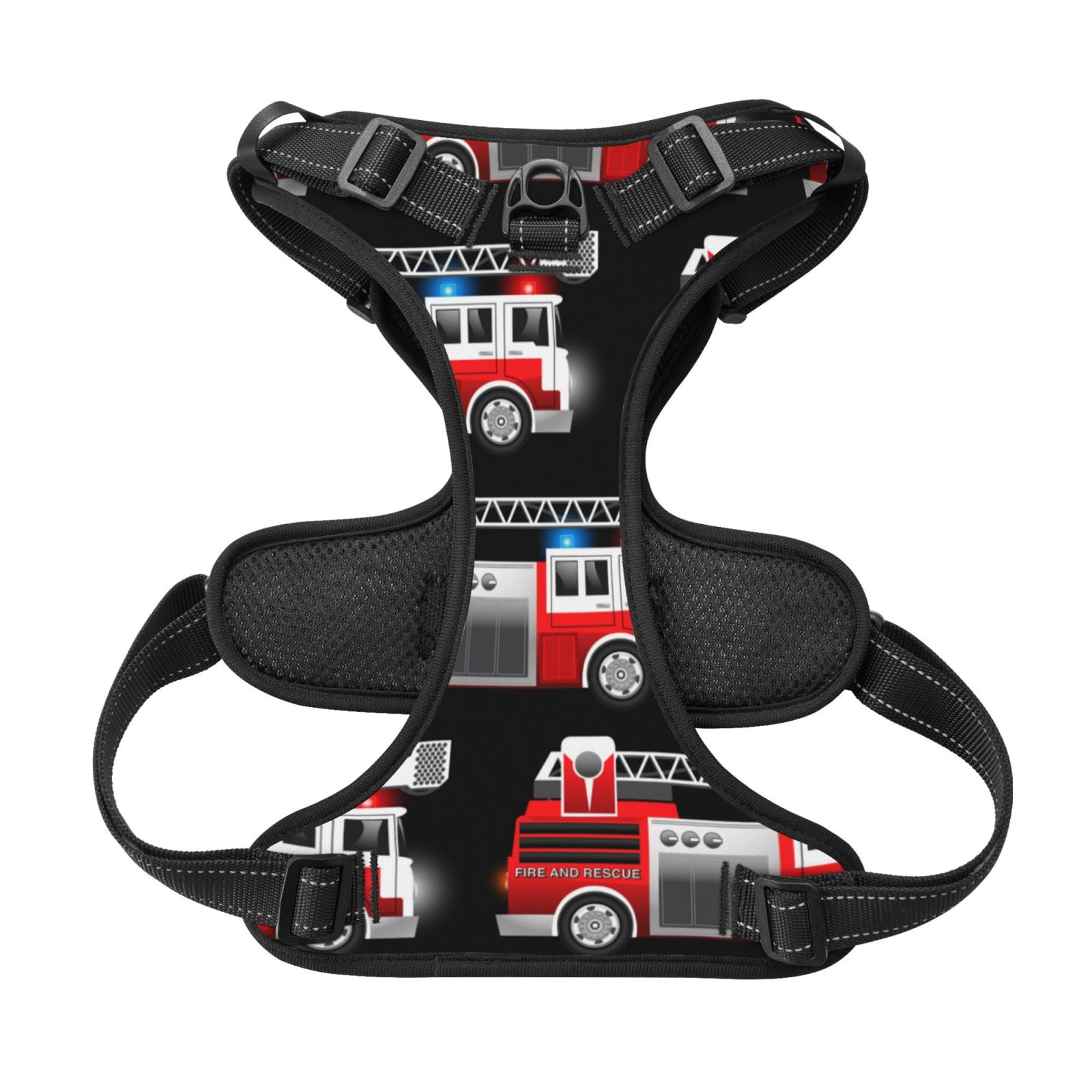 Picia Fire and Rescue Truck No-Pull Dog Harness Reflective Front Clip Vest with Handle,Step-in Air Dog Harness,Adjustable 2 Metal Rings 4 Buckles,Easy to Put on & Take Off Small