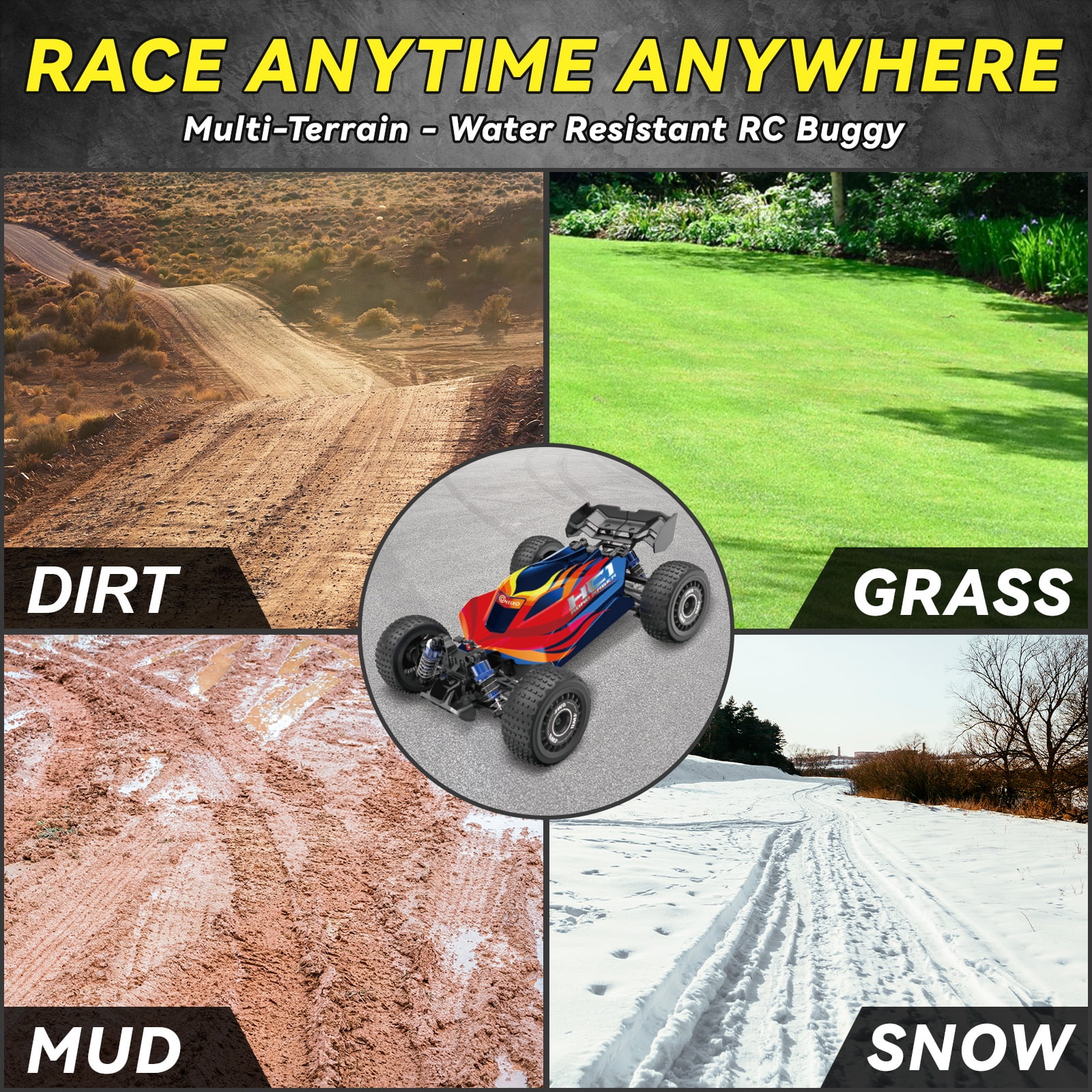 Contixo HC1 Road Rager RC Car, 1:16 Scale 4WD Remote Control Cars with Brushless Motor, All-Terrain, Red