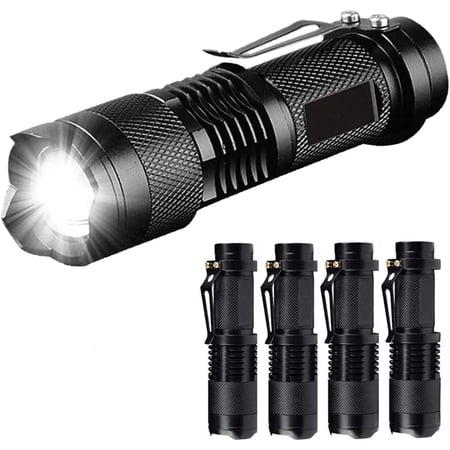 Tianle LED Torch,5 Packs of Mini LED Flashlights,Super Bright 350 Lumens 3 Modes Zoomable AA Battery Powered Torch Light with Clip for Fishing Camping Outdoors (Battery No Included)