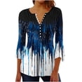 thumbnail image 3 of Feancey Womens 3/4 Sleeve Henley Shirts Dressy Casual Boho Printed Tunic Tops Button V Neck Floral Blouses Summer Trendy Front Pleated Tees Multicolor XXL, 3 of 5
