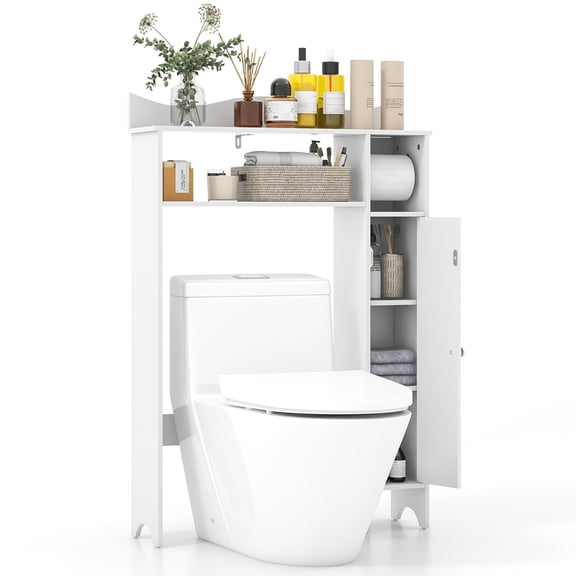 Costway Over the Toilet Storage Cabinet w/Toilet Paper Holder Adjustable Shelves White