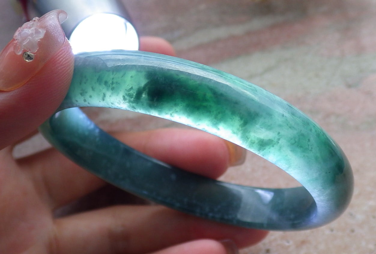 Icy Green Natural A JADE Jadeite Circle Bangle Bracelet 60 mm 682481 TN