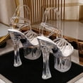 thumbnail image 3 of Ladies Stiletto Shoes Crystal Transparent Cross Strap Sexy Fashion Sandals 18cm Heel 8cm Platform WZ, 3 of 13