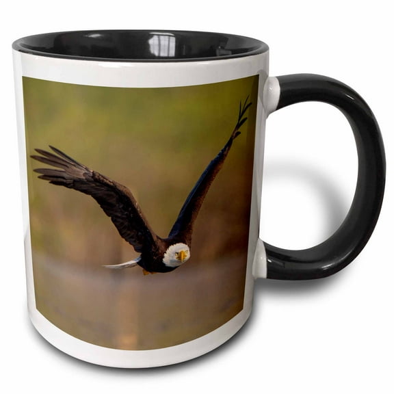 3drose, Usa, Washington. Bald Eagle in Flight over Lake Sammamish, Wa., 15oz Two-tone Black Mug