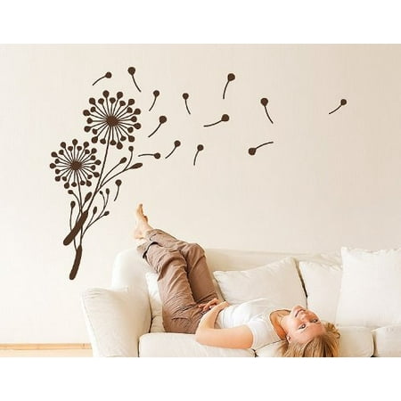 Little Dandelion Wall Decal floral wall decal sticker mural vinyl art home decor 3934 Brown 22in x 47in