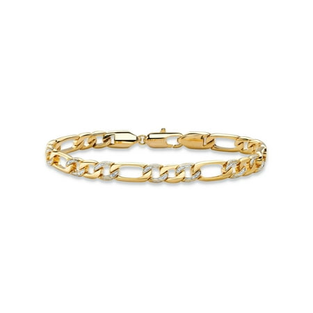 Men's Diamond Accent Pave-Style Two-Tone Figaro-Link Bracelet with Lobster Clasp 14k Yellow Gold-Plated 8.5
