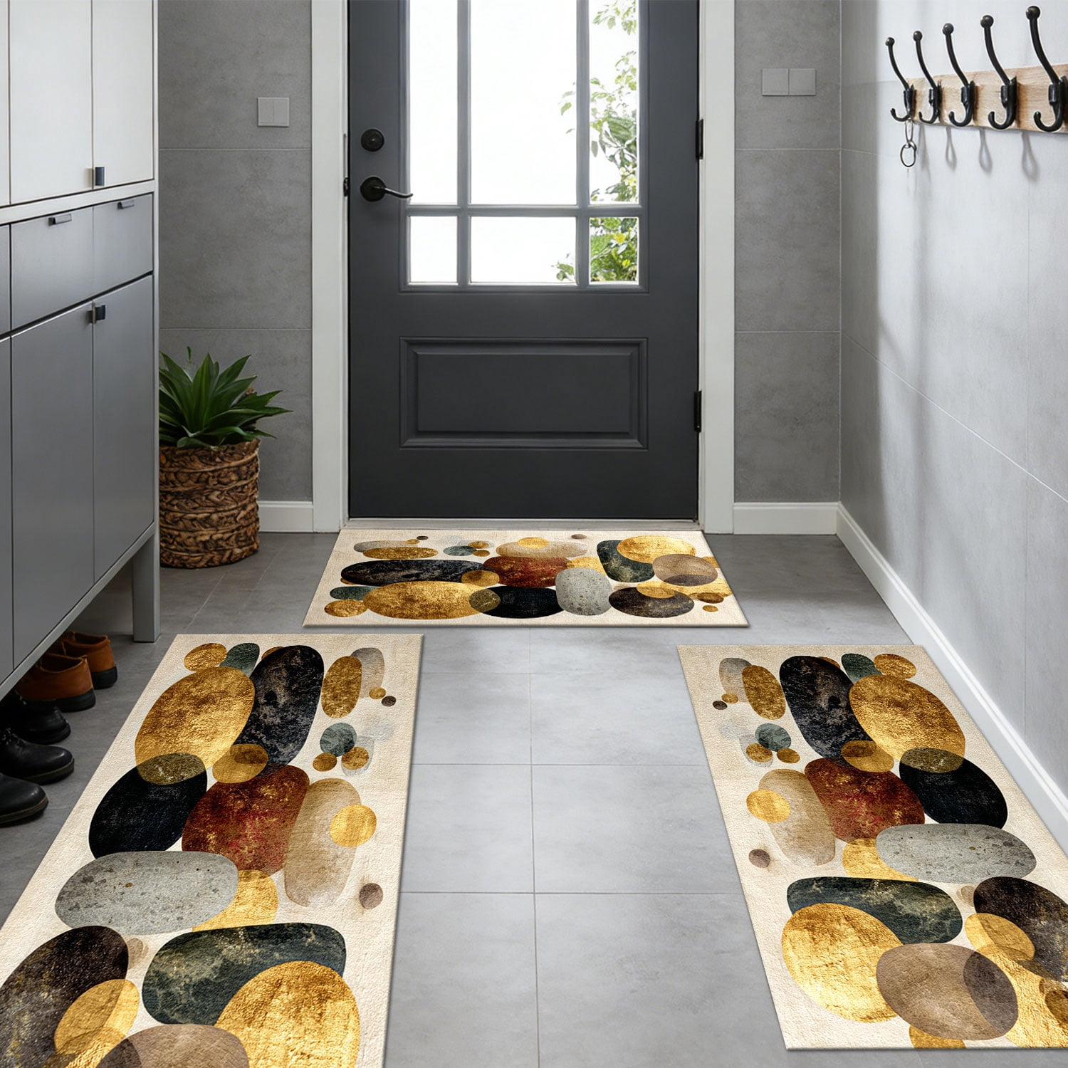 3 Piece Kitchen Rug Set, Non-Slip And Washable, Abstract Pattern Kitchen Hallway Rug, Soft And Comfortable, Suitable For Sinks, Floors, Entrances, Hallways and Bathrooms